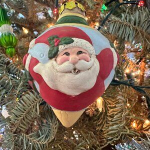 Hand Painted Santa Claus Christmas Tree Ornament Vintage Holiday Decor Unique Gi